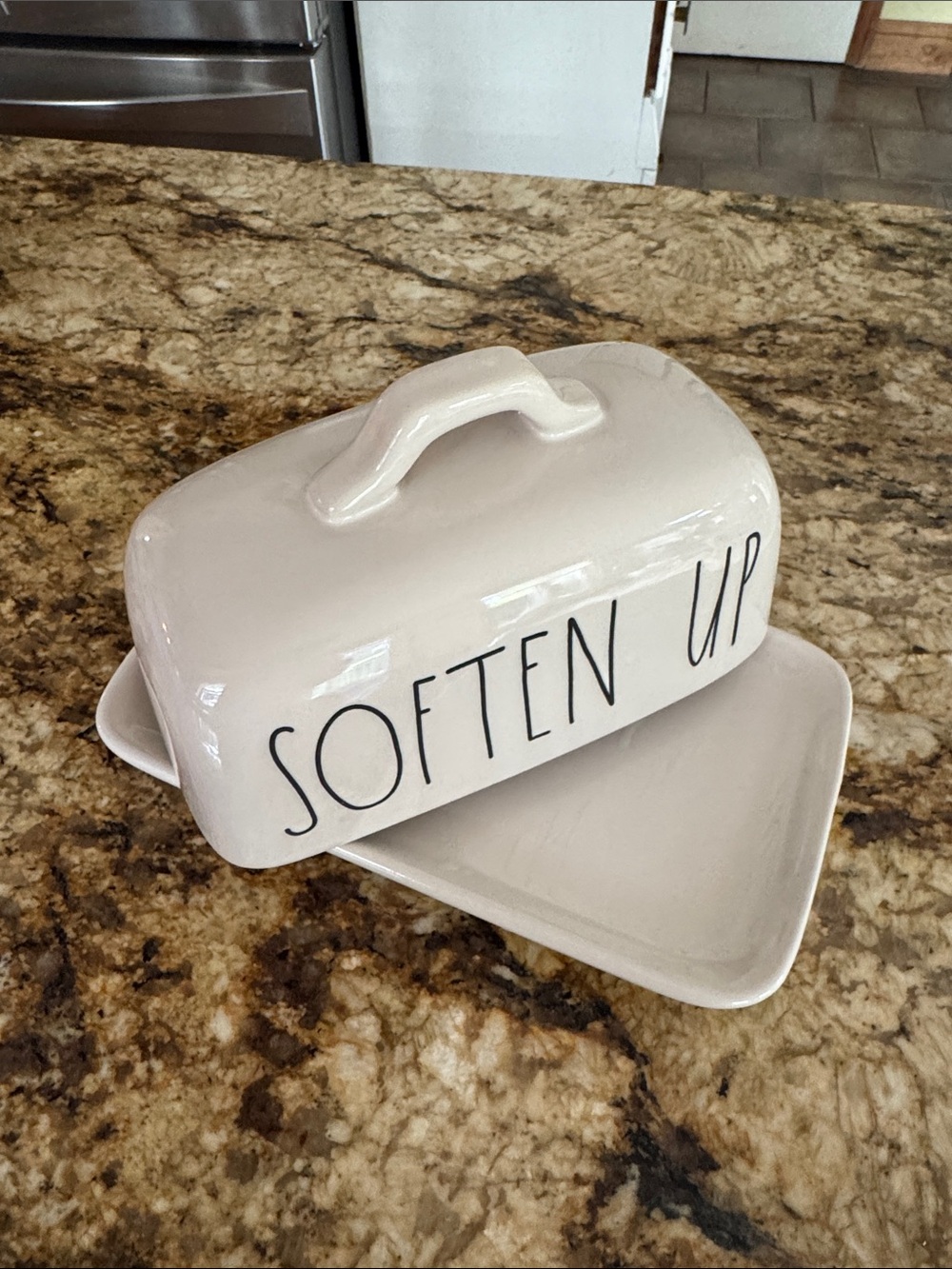 Ceramic 'Soften Up' Butter Dish in Cream